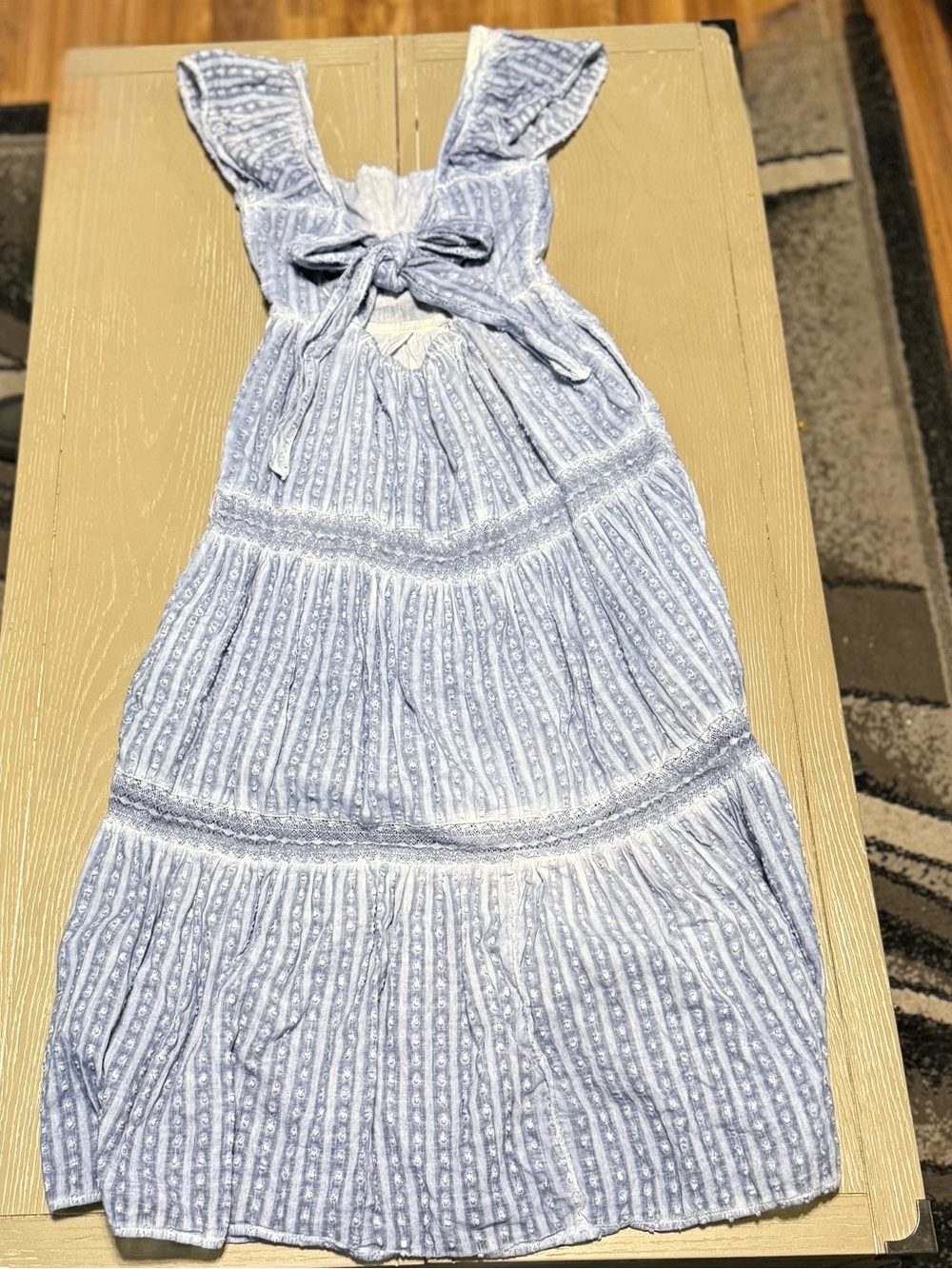 American Eagle Blue Tiered Maxidress XS Cottagecore Lace Cotton Prarie Boho - Picture 6 of 9
